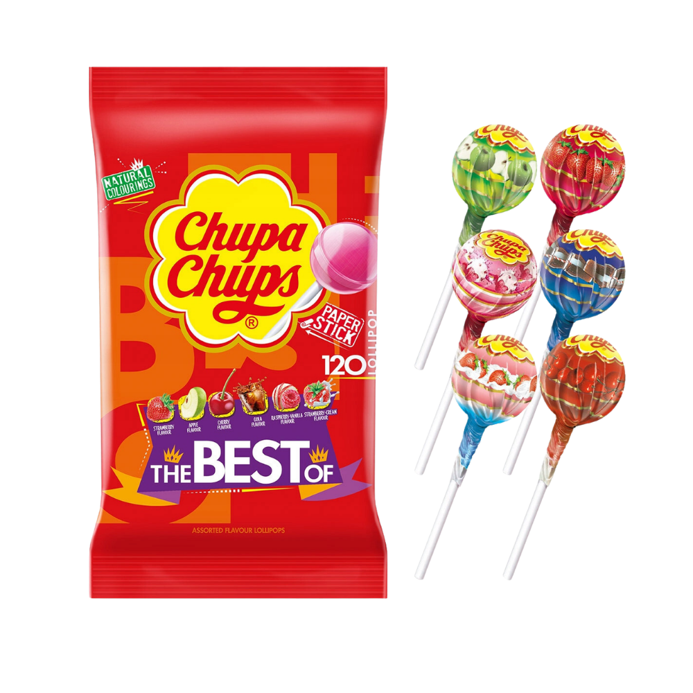CHCL120 Chupa Chups Lollipops The Best Of Cola-Milky-Fruit 120/Bag