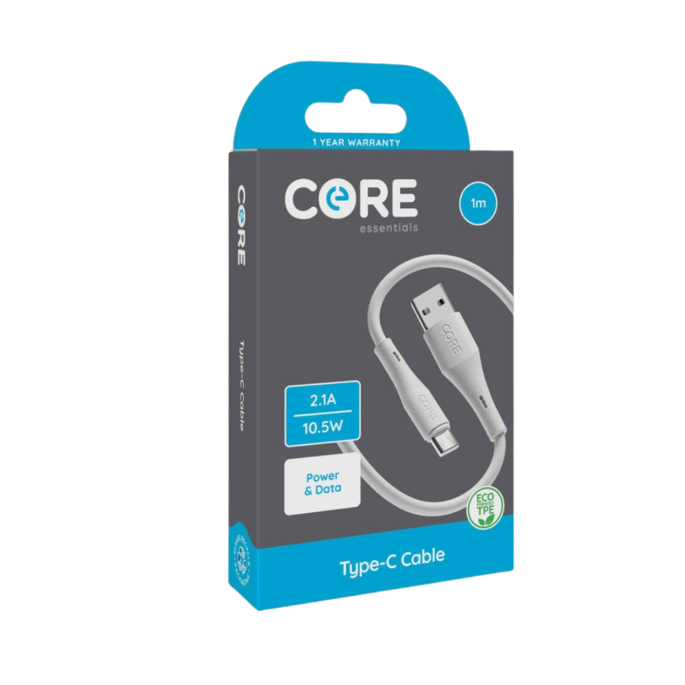 Core Type C To USB Cable 1m TPE White 2.1A/10.5W X 10