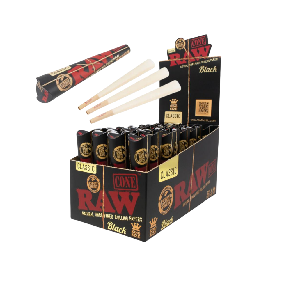 RAC3B Raw Black Cones King Size 3-Pack Box of 32