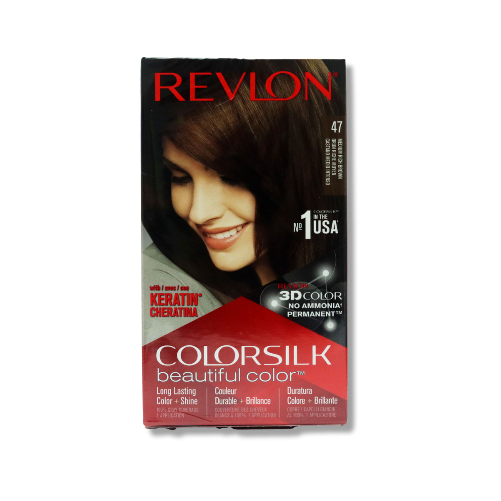 REC47 Best Revlon Colorsilk #47 Medium Rich Brown Pack of 3 Hair Dye Bulk