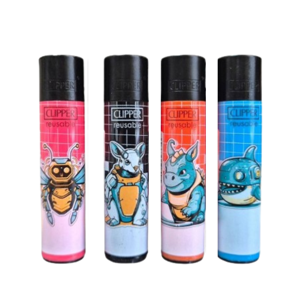 Clipper Printed Lighters Tray of 48 9 Clipper Animal Robots-4 Lighters Tray of 48