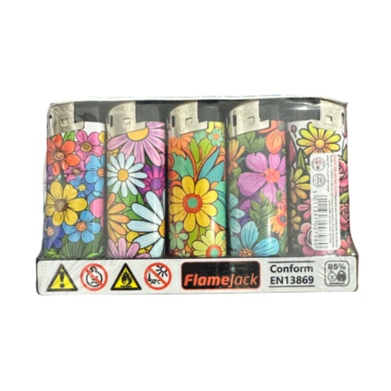 Flamejack Electronic Lighters Flowers Tray of 50