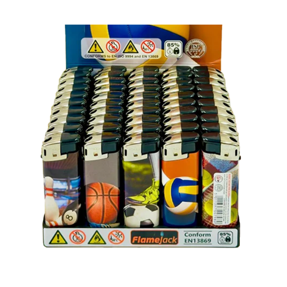 flamejack electronics printed lighters tray of 50 – balls Flamejack Electronic Printed Lighters Tray of 50 - Balls