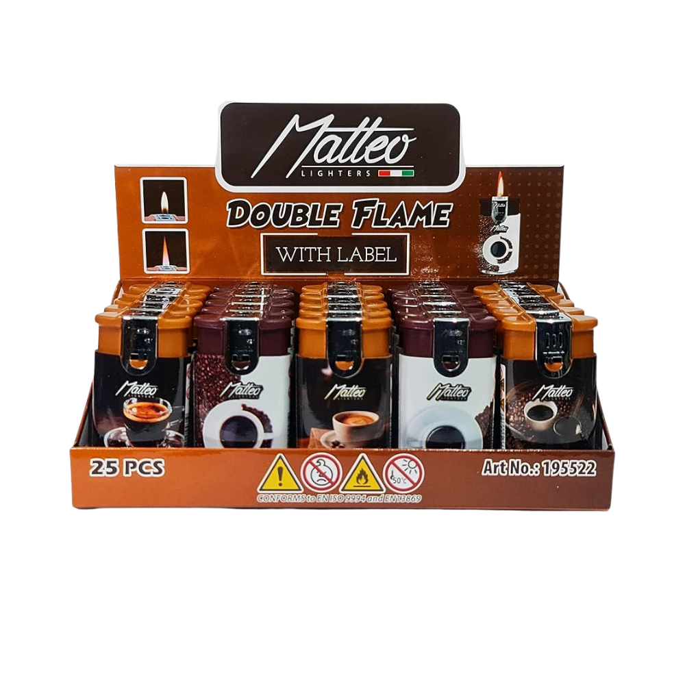 Matteo Double flame Coffee Matteo Double Flame Lighter Soft Flame & Windproof Tray of 25 - Coffee