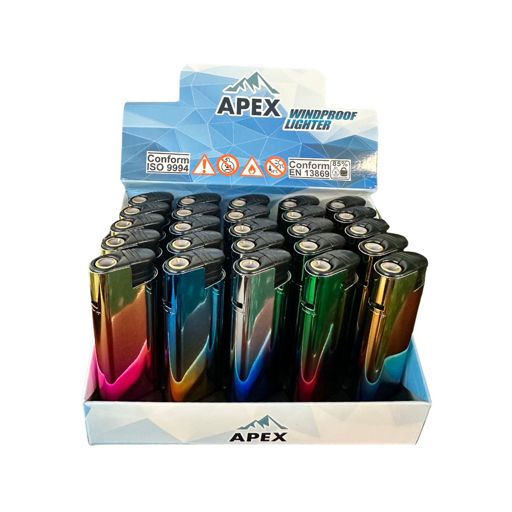 Apex Windproof Metal Lighters Display of 25 radian color Apex Windproof Metal Lighters Display of 25 - Radian Color