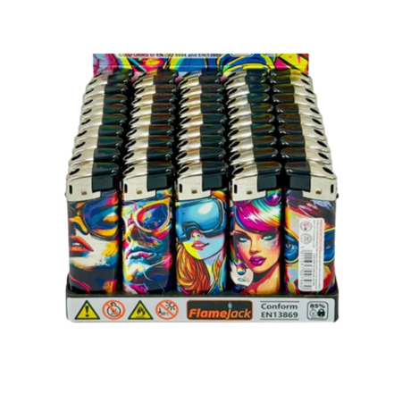 Flamejack Electronic Printed Lighters Tray of 50 - Fashion Girl