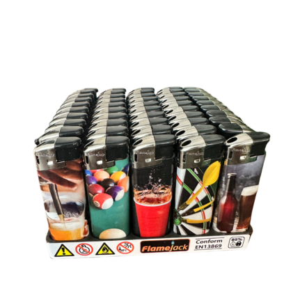 Flamejack Electronic Printed Lighters Tray of 50 - Club Games