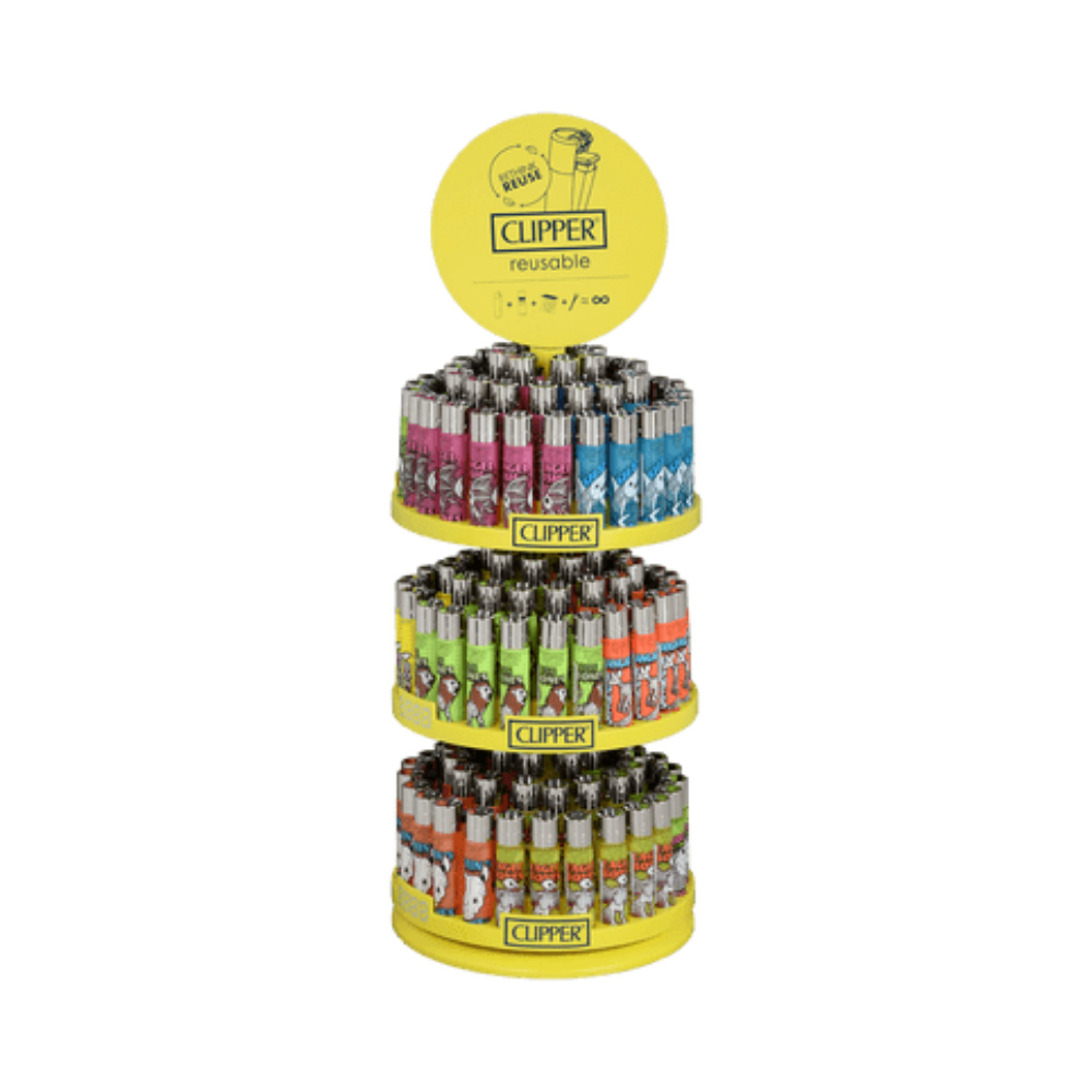 clipper assorted designs 3- tier carousel display of 164 wholesale clipper lighter 3 tier carousel
