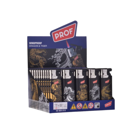 Prof Windproof 3D Effect Printed Lighters 50 Per Tray - DRAGON & TIGER